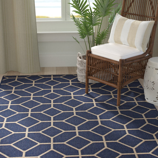 Eason Navy/Beige Indoor/Outdoor Area Rug by Breakwater Bay