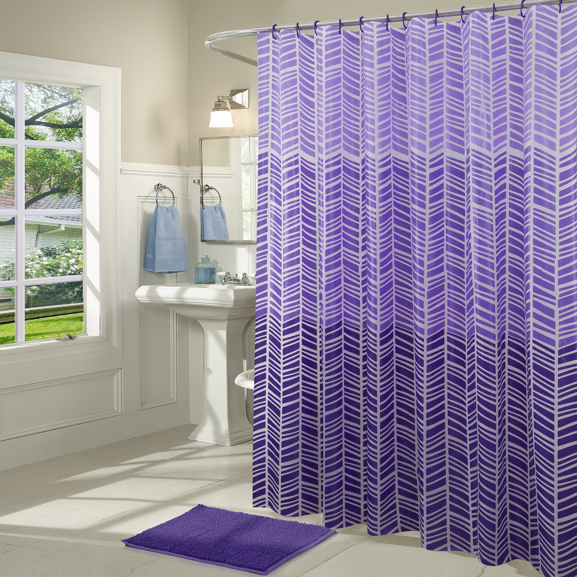 US STOCK Vintage Motel Shower Curtain Set Bathroom 100/% Polyester Fabric Hooks
