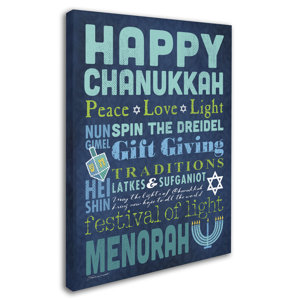 'Happy Chanukkah' Textual Art on Wrapped Canvas