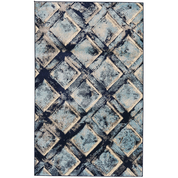 Recker Aqua/Navy Area Rug by Bloomsbury Market