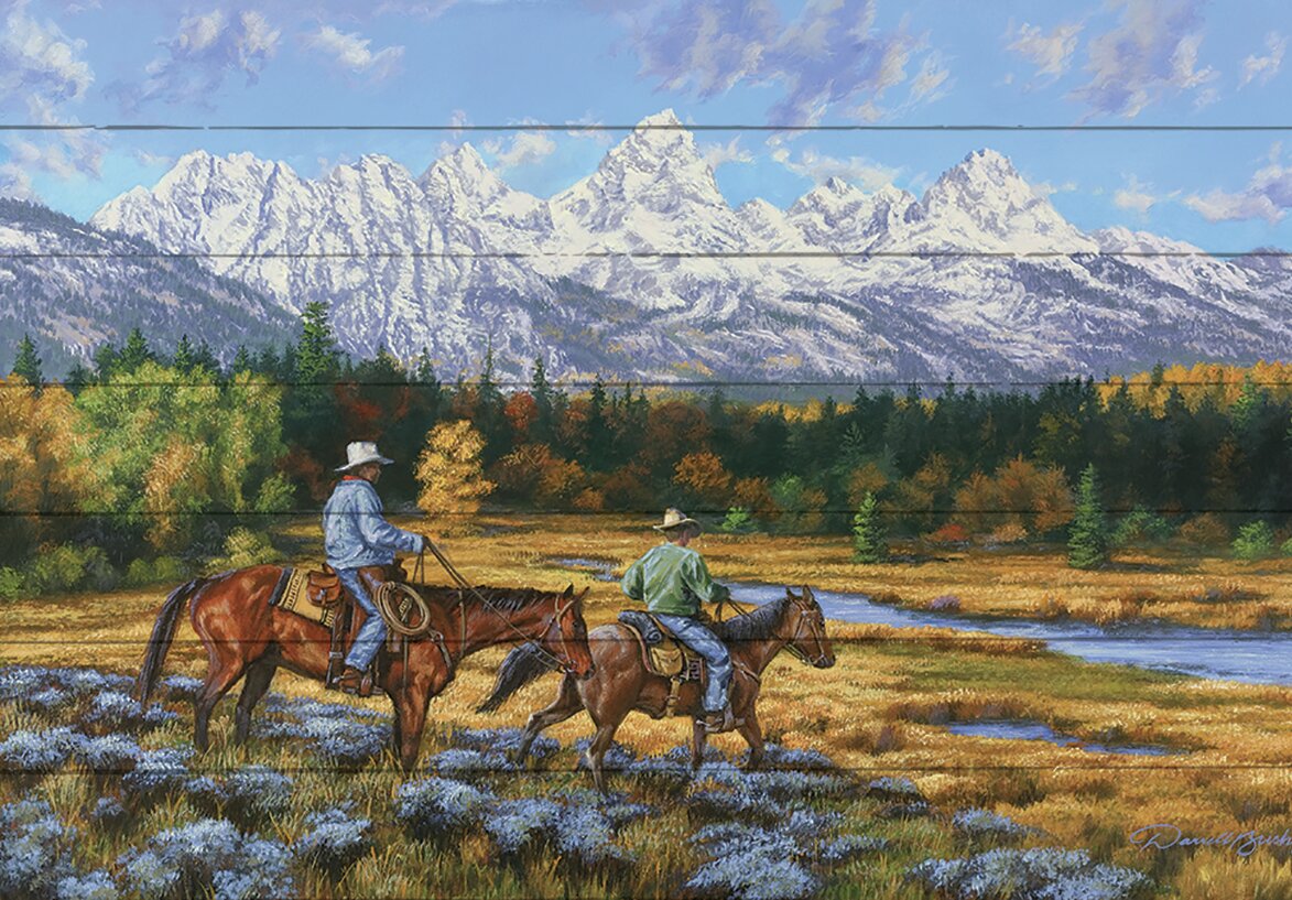 North American Art Cowboys And Tetons Pallet By Darrell Bush