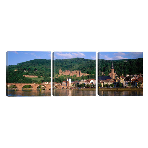 'Heidelberg Castle with Altstadt (old Town) in the Foreground' Photograph Multi-Piece Image on Wrapped Canvas Latitude Run Size: 30.48cm H x 91.44cm W