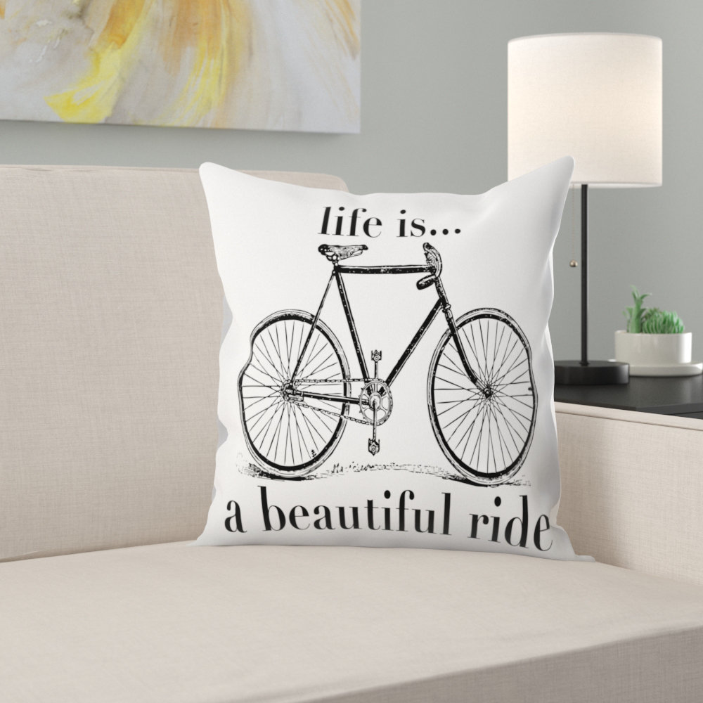 East Urban Home Bicycle Life Is Beautiful Ride Black Throw Pillow