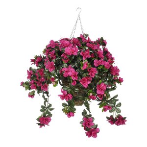 Artificial Azalea Hanging Plant in Square Basket