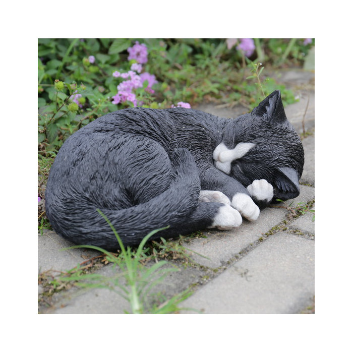 Black And White Cat Lying Sleeping Statue