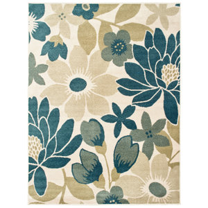 Beadles Bold Bouquet Floral Ivory/Blue Area Rug