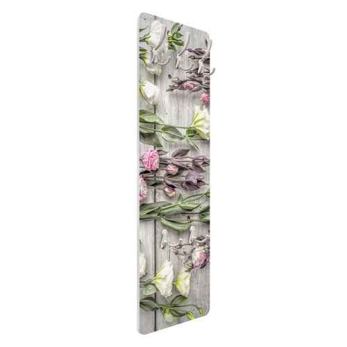 Shabby Roses on Wood Wall Mounted Coat Rack Symple Stuff
