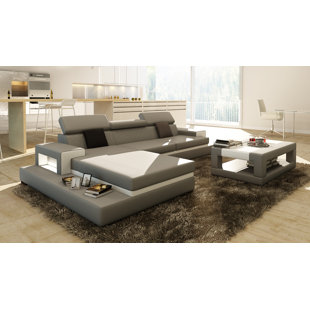 Modern Grey Leather Sectionals Allmodern Quickview