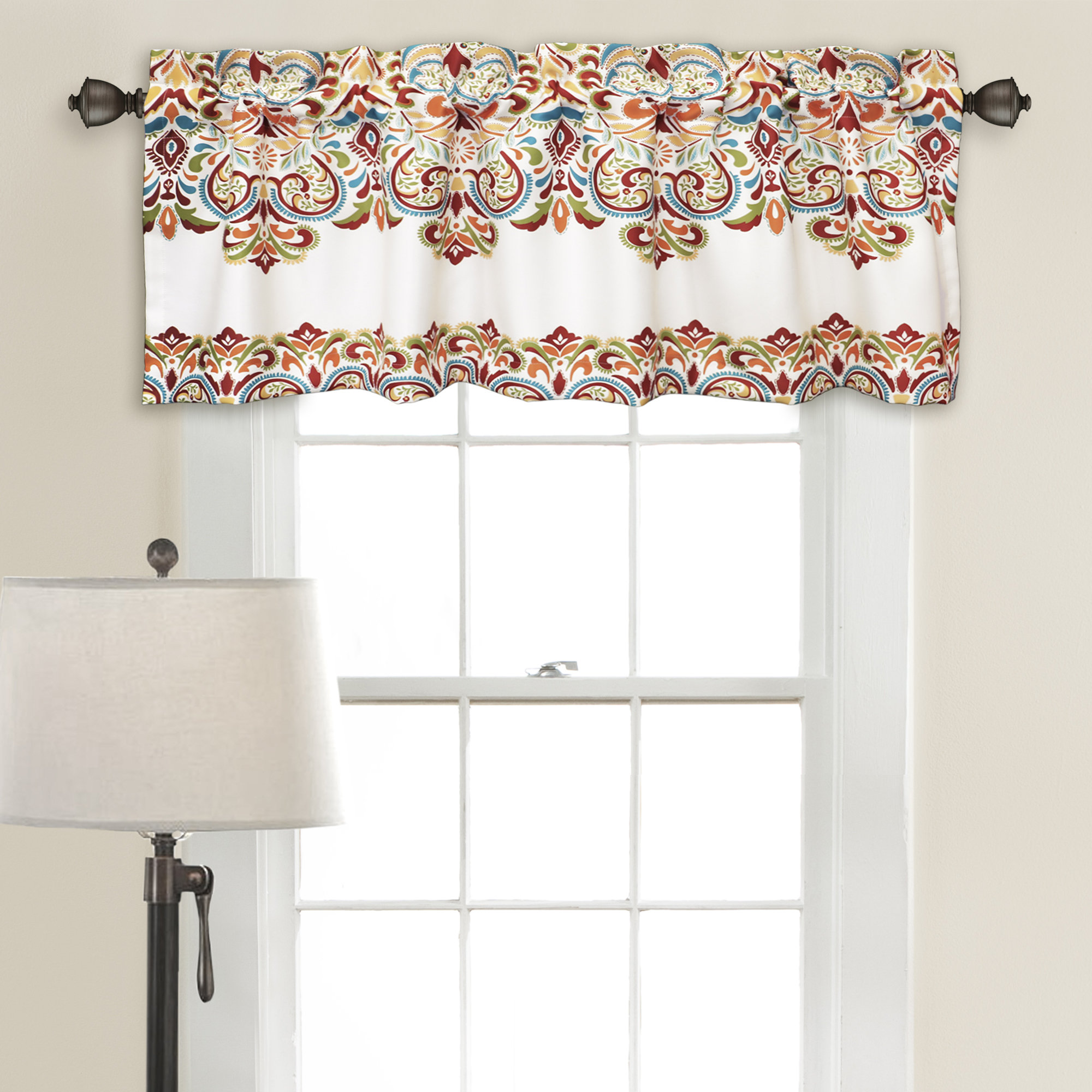 Elegant fiestaware kitchen curtains World Menagerie Bridgetown Damask Tailored 52 Window Valance Reviews Wayfair