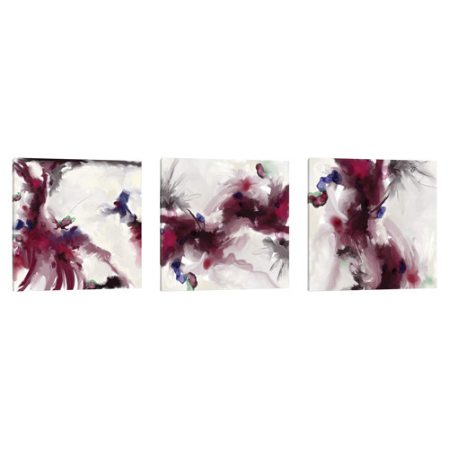 'Plum Triptych' 3 Piece Painting Set on Wrapped Canvas Metro Lane Size: 40.64cm H x 121.92cm W x 1.91cm D
