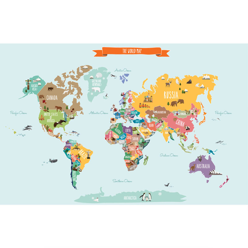 Childrens World Map Poster SimpleShapes Children's World Map Poster Wall Decal | Wayfair