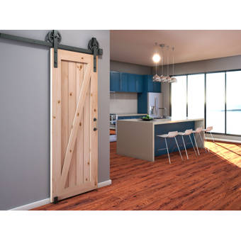 Eightdoors Paneled Wood Primed White Z Shape Barn Door Without