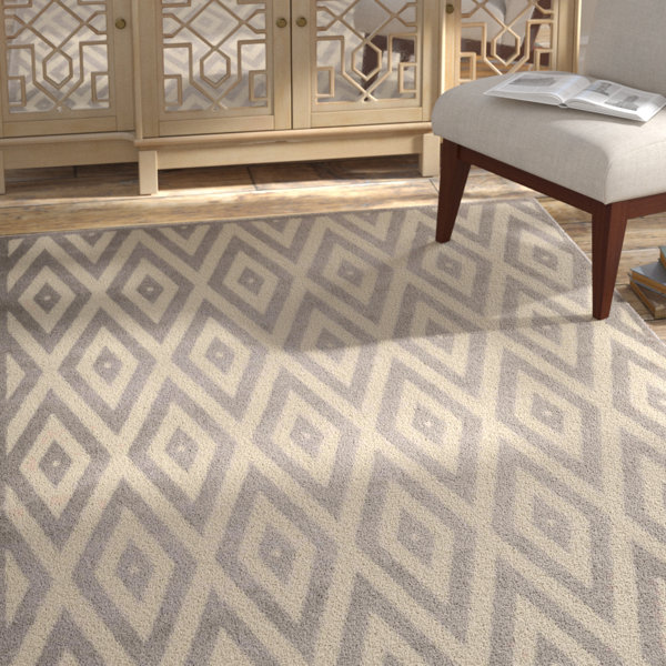 Burnie White/Gray Indoor Area Rug by Bungalow Rose
