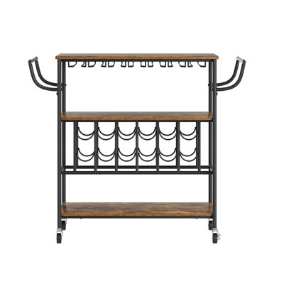 Bar Cart,80S Bar Cart,Bar Cart For The Home,Bar Cart With Wine Rack&Glass Holder&Handle,Industrial Bar Cart With Wheels,Bar Cart Outdoor,Black 17 Stor
