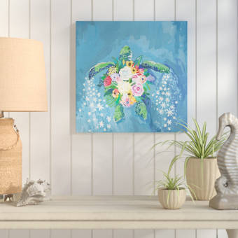 Highland Dunes Flora And Sea Turtle Acrylic Painting Print