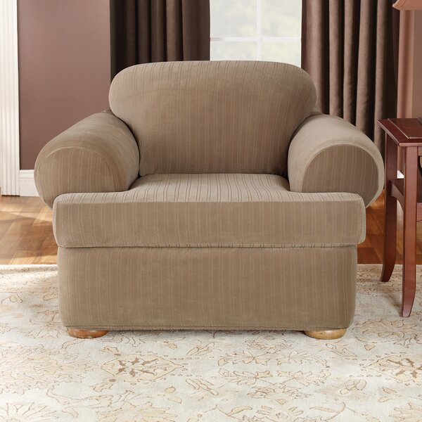 Low Price Stretch Pinstripe T-Cushion Armchair Slipcover