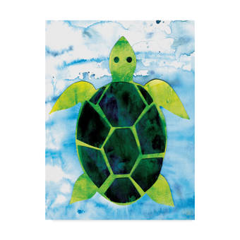 Highland Dunes Flora And Sea Turtle Acrylic Painting Print