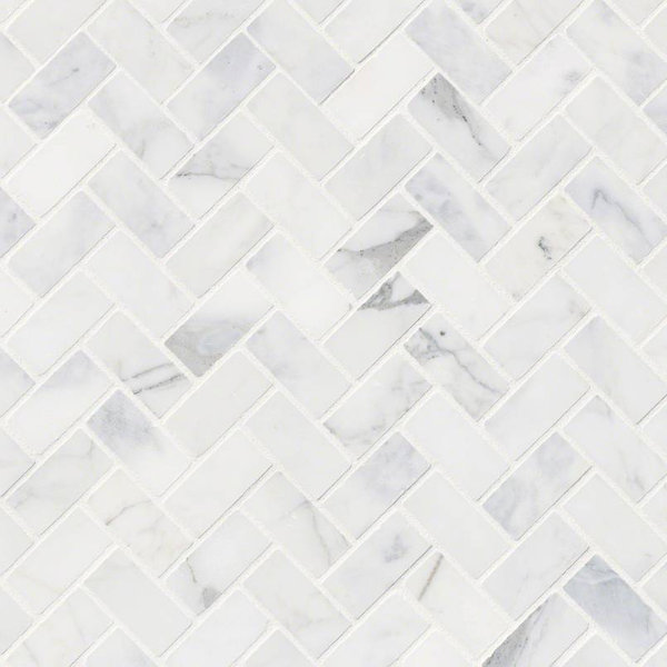 Calacatta Cressa Herringbone Honed Marble Mosaic Tile in White by MSI