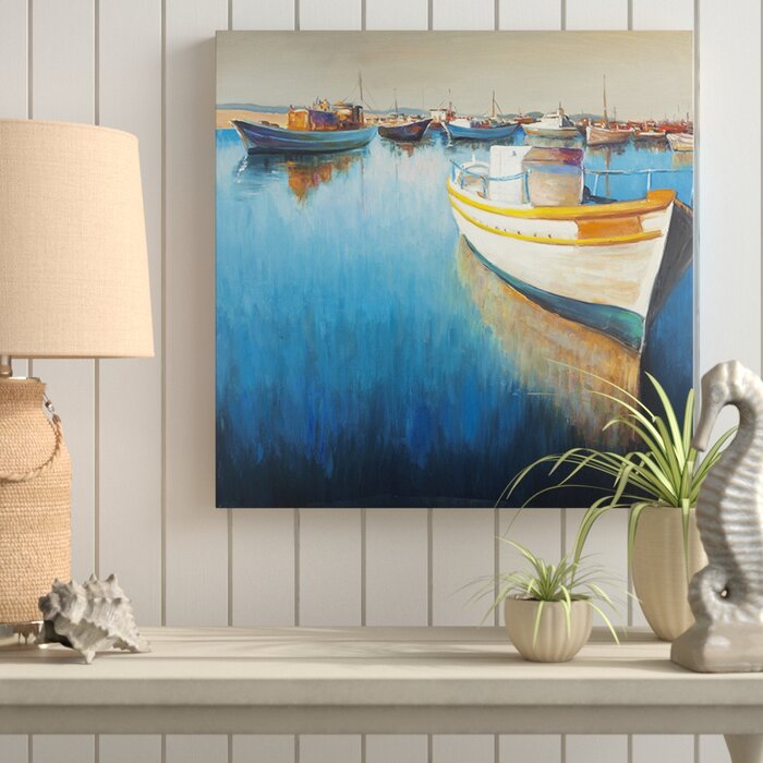 Fishing Boat At The Marina Oil Painting Print On Wrapped Canvas