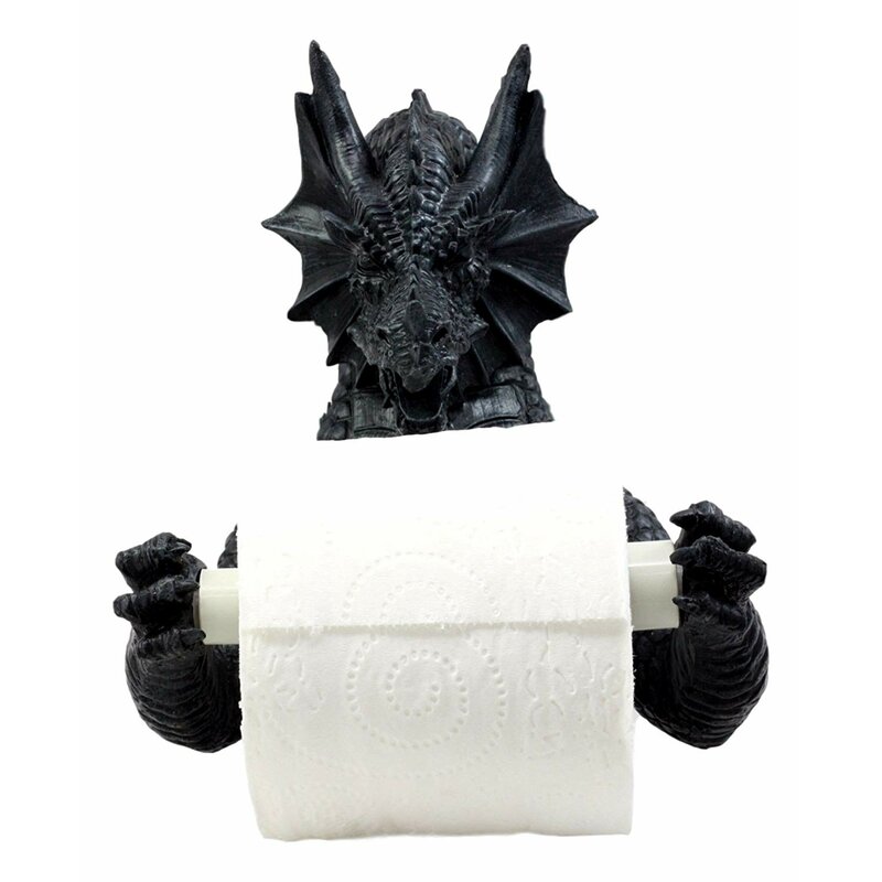 Gothic Commode Dragon Sculptural Toilet Tissue Holder 8' Height Home Decor