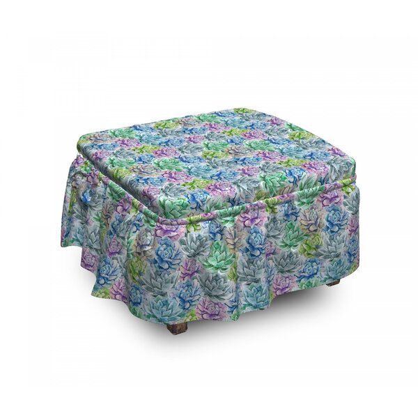 Succulent Flowers In 2 Piece Box Cushion Ottoman Slipcover Set By East Urban Home