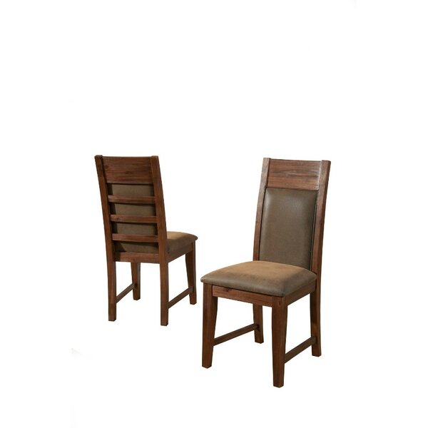 Willeford Slatted High Back Genuine Leather Upholstered Dining Chair (Set Of 2) By Loon Peak