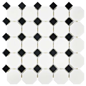 Retro Random Sized Porcelain Mosaic Tile in Matte White/Black