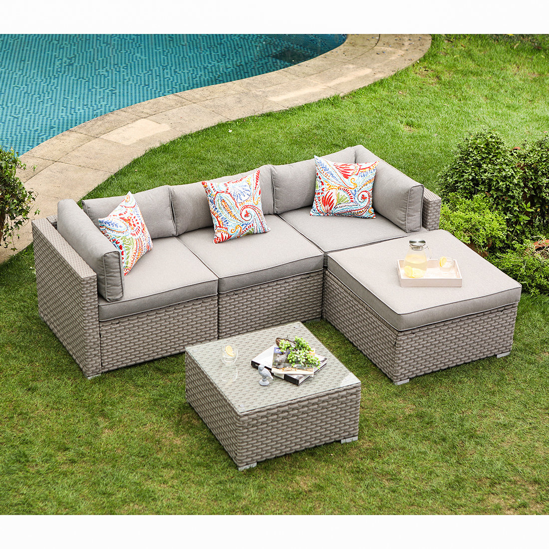 Wrought Studio Shivangi 5 Piece Outdoor Furniture Set Warm Gray 5 Piece Outdoor Furniture Set Warm Gray