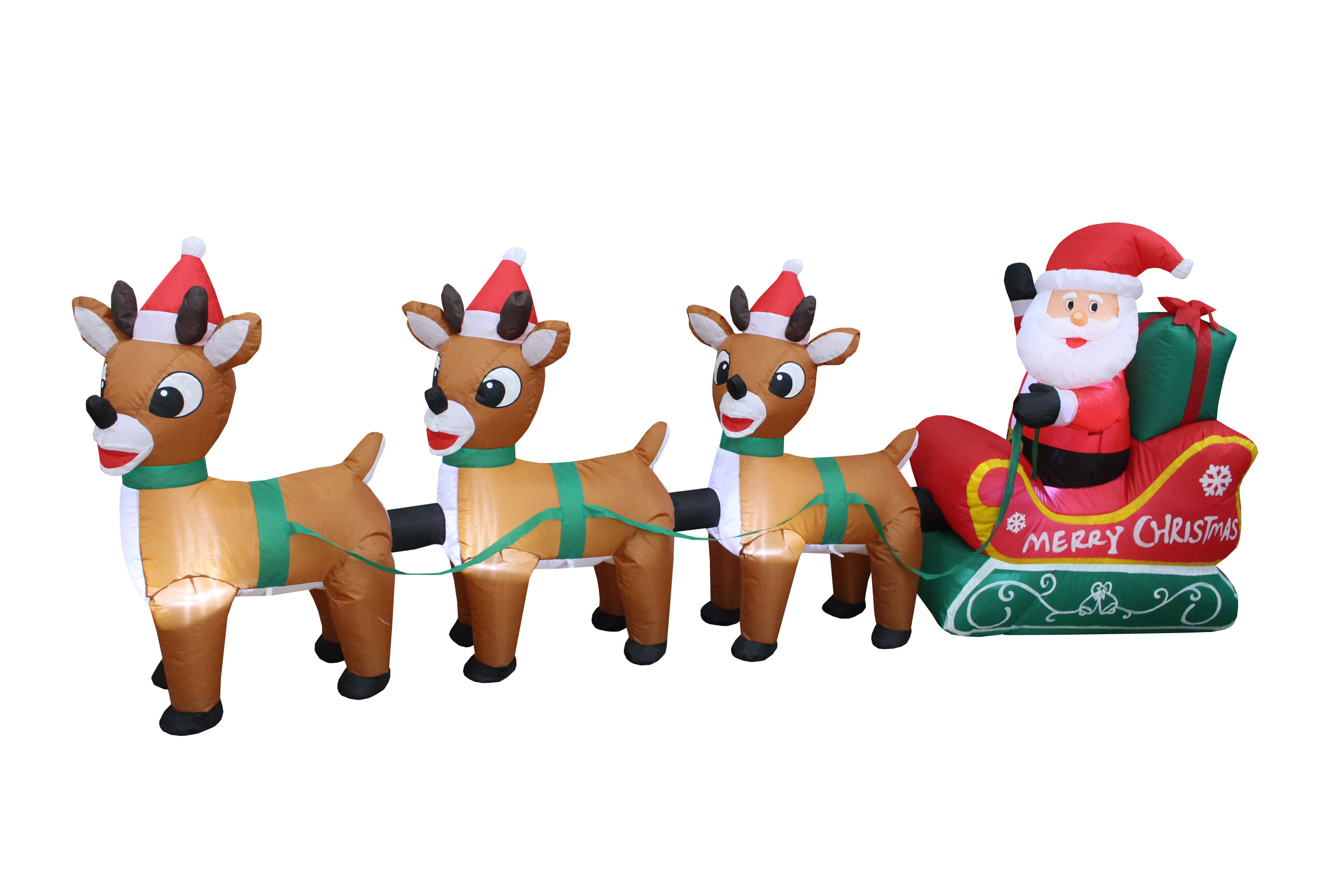 Santa Claus On Sleigh With Three Reindeer Christmas Inflatable