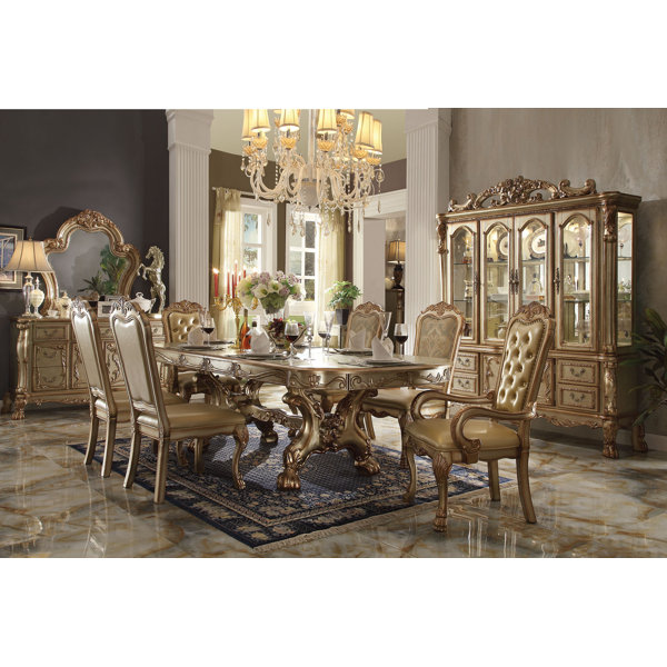 Dresden Tufted Upholstered King Louis Back Arm Chair in Gold Patina by A&J Homes Studio A&J Homes Studio