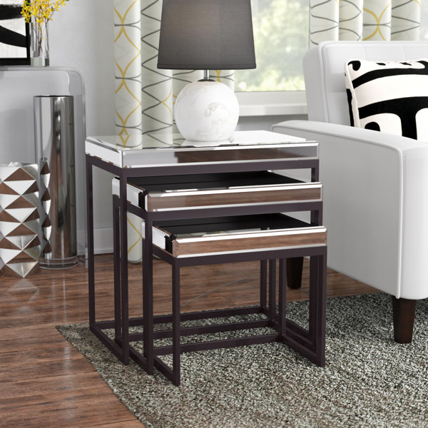 Charla Smoked Mirrored Metal Base 3 Piece Nesting Tables By Ivy Bronx Savings