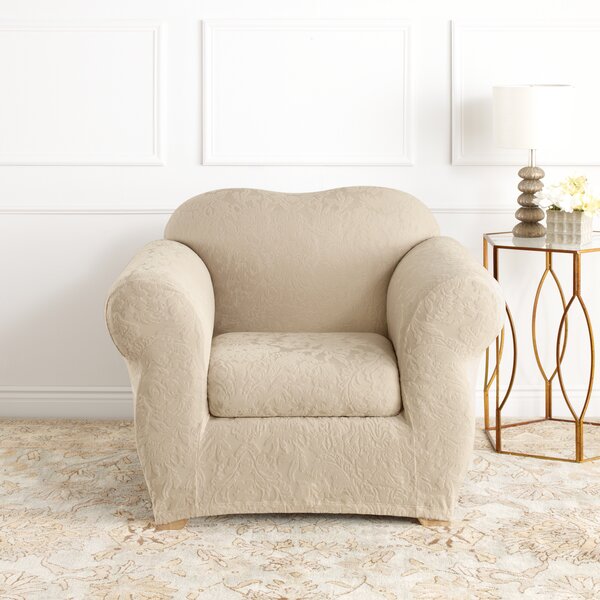 Stretch Jacquard Damask Box Cushion Armchair Slipcover By Sure Fit