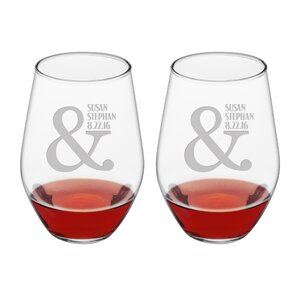 Ampersand Name and Date 19 Oz. Stemless Wine Glass (Set of 2)