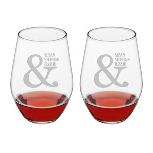 Ampersand Name and Date 19 Oz. Stemless Wine Glass (Set of 2)