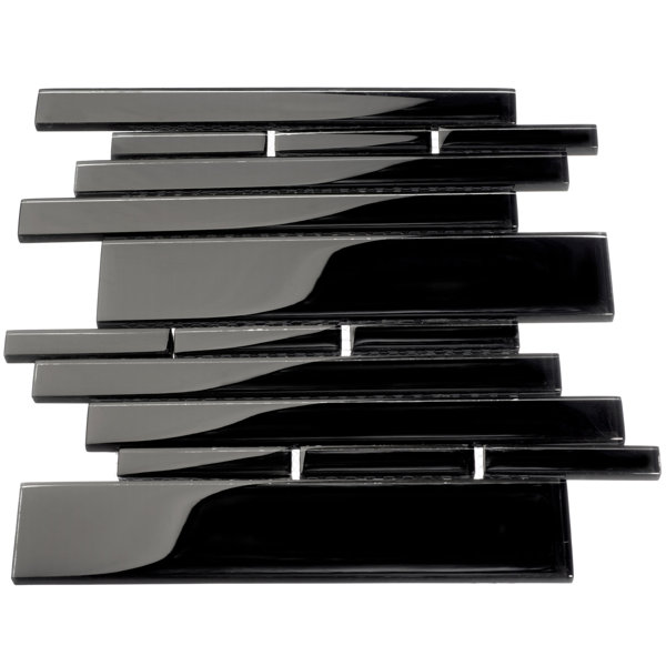 Club Random Sized Glass Mosaic Tile in Black by Giorbello