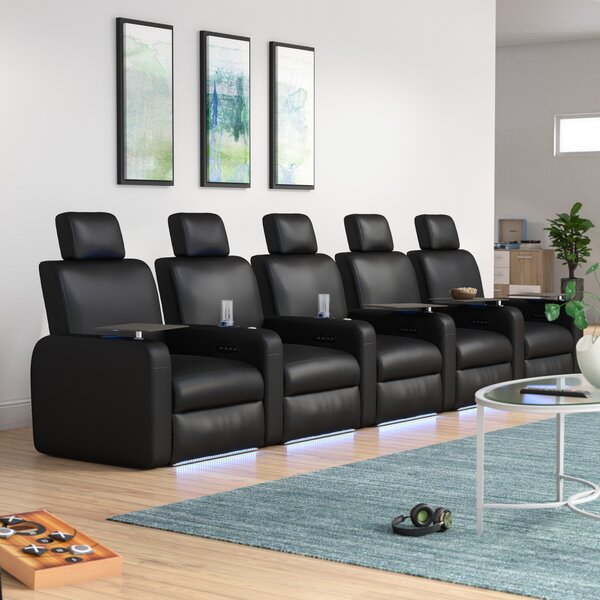 Power Recline Leather Row Seating (Row Of 5) By Latitude Run