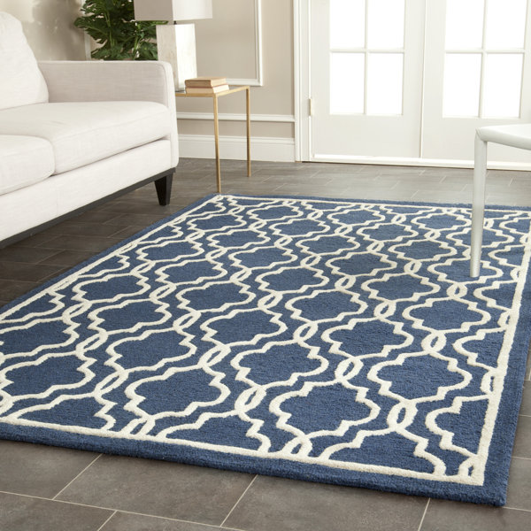 Martins Hand-Tufted Wool Navy/Ivory Area Rug by Wrought Studio