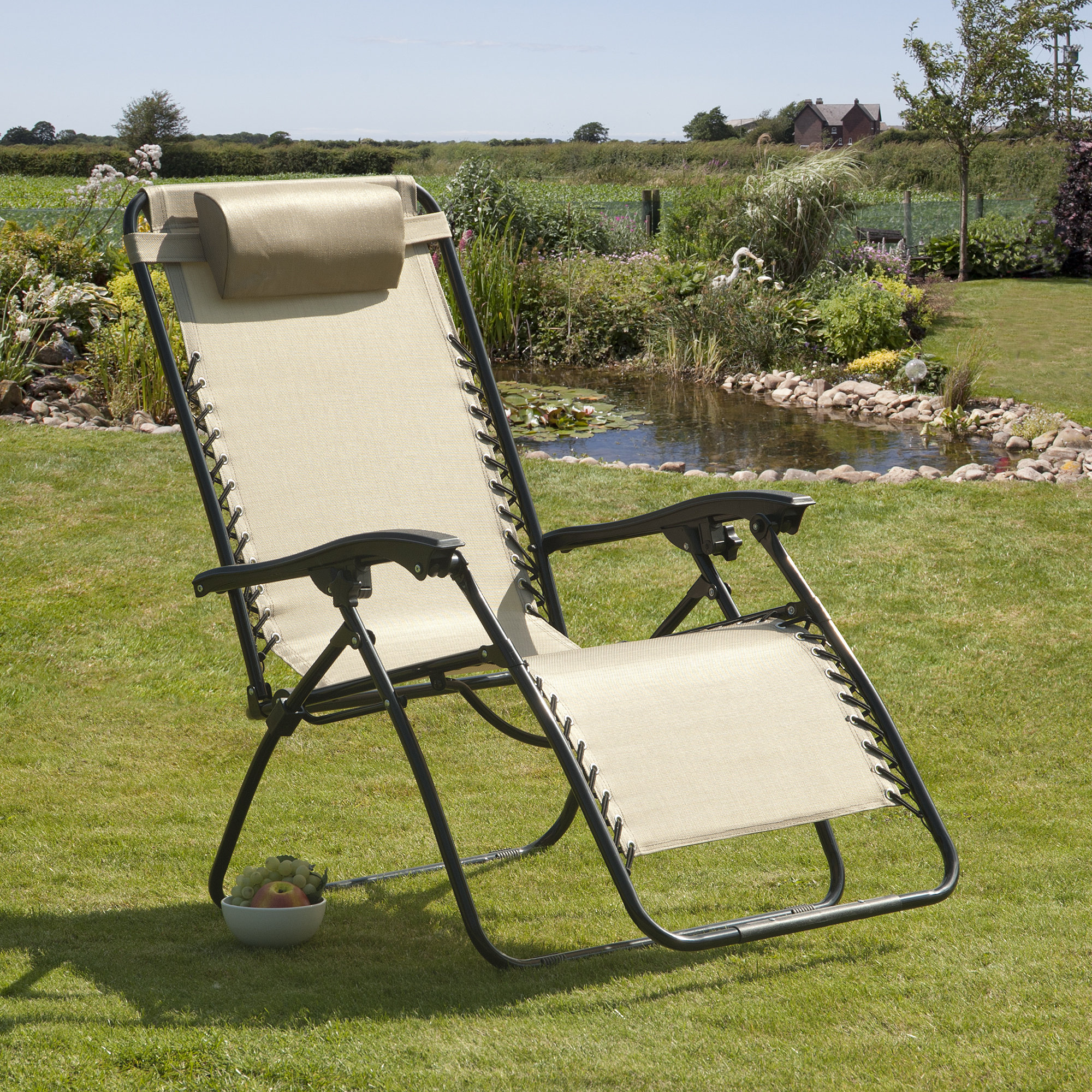 Zero Gravity Deluxe relaxation chaise noir et oreiller résistant aux intempéries