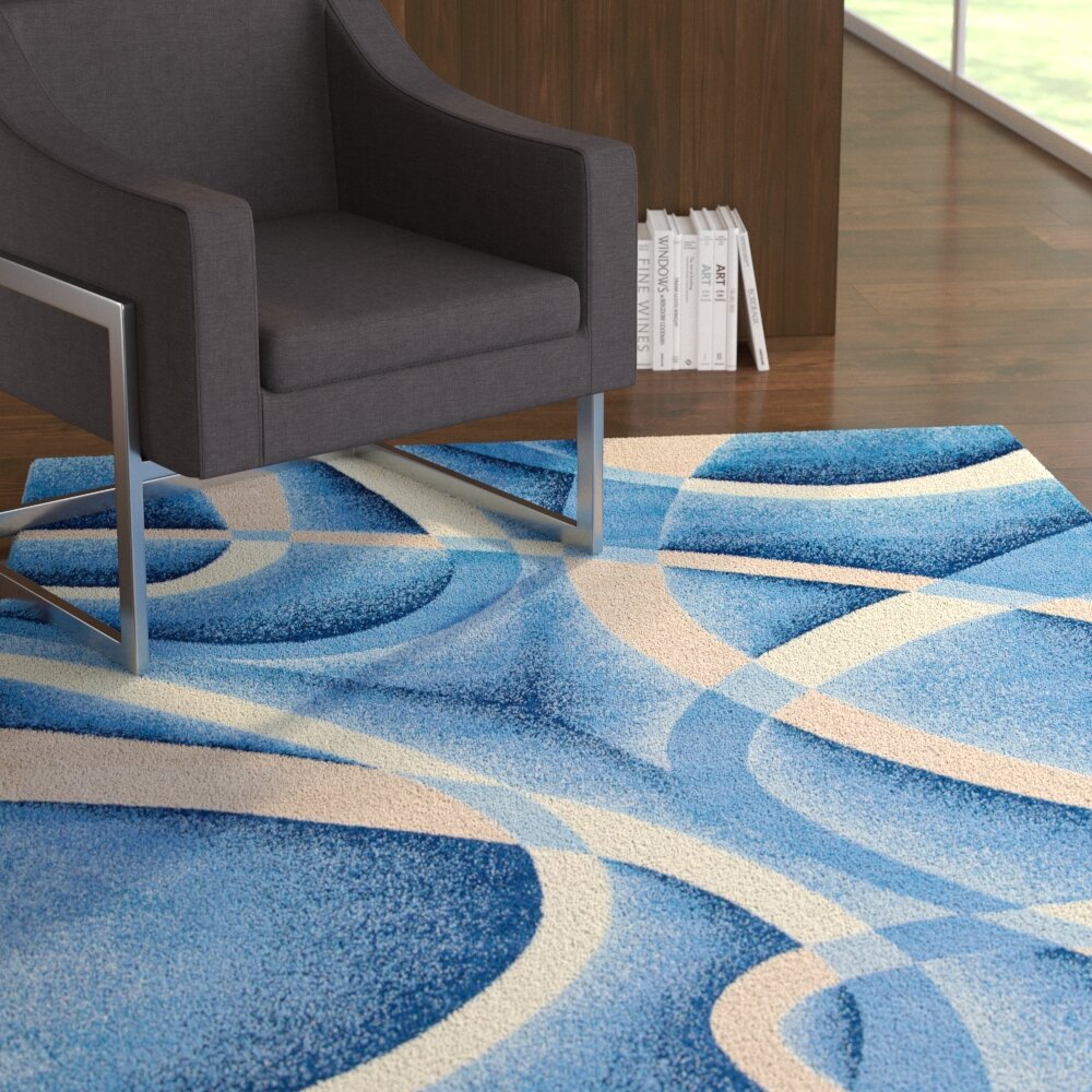 Ebern Designs Squires Swirls Abstract Blue Area Rug Reviews Wayfair