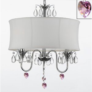 Dacia 3-Light Shaded Chandelier with Pink Crystal Hearts