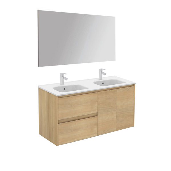 Ambra 48 Wall Mounted Double Bathroom Vanity Set with Mirror by WS Bath Collections