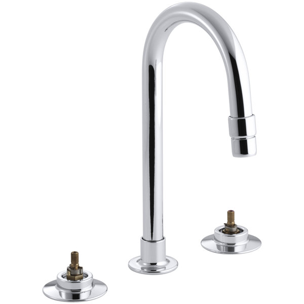 Triton Widespread Commercial Bathroom Sink with Gooseneck Spout and Rigid Connections, Requires Handles, Drain Not Included by Kohler