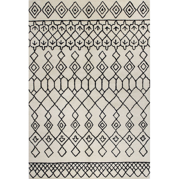 Divina Handmade Wool Ivory/Black Area Rug by Brayden Studio