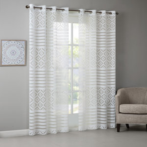 Floraville Geo Burnout Geometric Sheer Grommet Single Curtain Panel