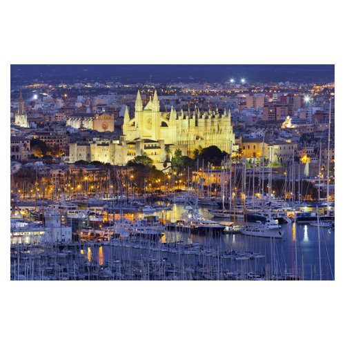 Palma de Mallorca City Skyline and Harbour 3.2m x 4.8m Textured Matt Peel & Stick Wall Mural East Urban Home