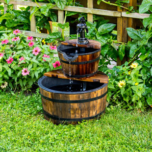 Wine Barrel Fountains Wayfair Wood 2 Tier Water Barrel Fountain