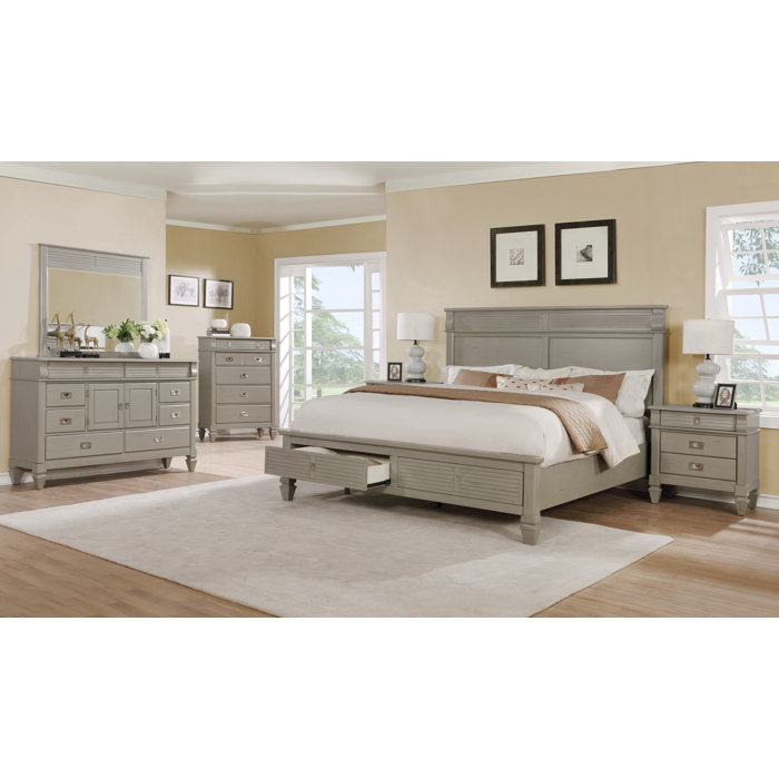 Beachcrest Home Vasilikos Grey Solid Wood Construction Platform 5