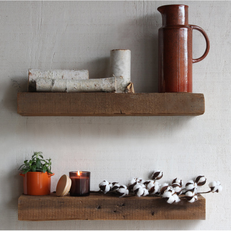 Bulah Reclaimed Barn Wood Floating 2 Piece Wall Shelf Set