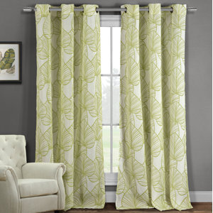 Ponton Nature/Floral Semi-Sheer Grommet Curtain Panels (Set of 2)