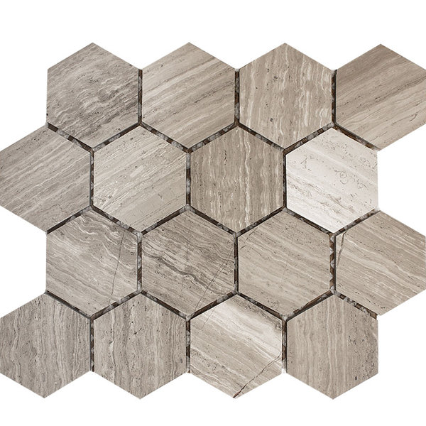Wood Grain Hexagon 3 x 3 Stone Mosaic Tile in Gray Polished by Parvatile